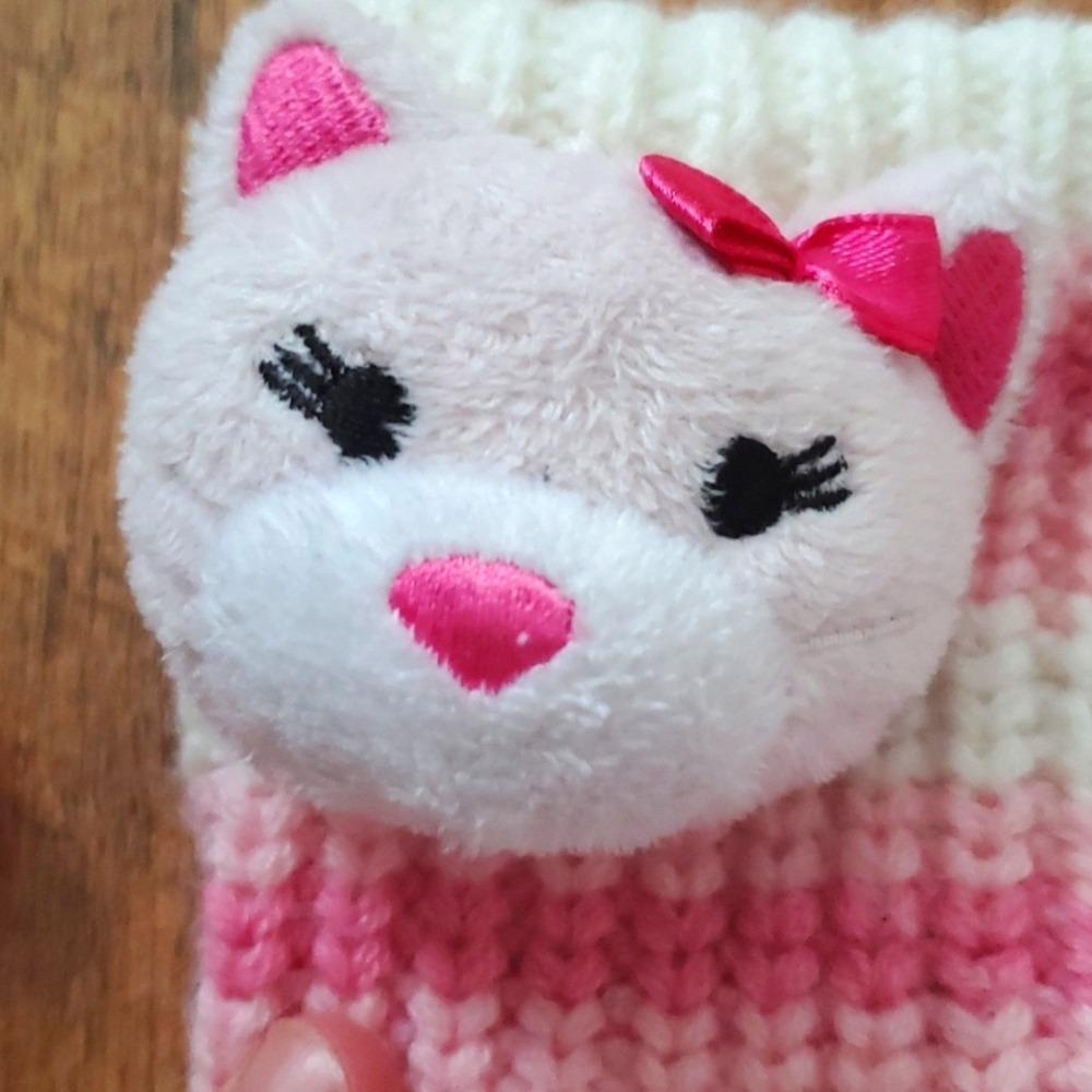 Girls Knitted Pink Striped Cat Nonslip Sock Slippers - Picture 2 of 7
